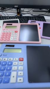 Calculator Handwriting Board with Pen 2 in 1 LCD Writing Pad Solar Calculator One Key Clear for Study Office