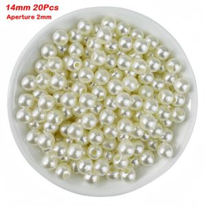 MUSCLEX 20-300Pcs Độ bóng cao Ngọc trai giả 3-14mm Hình tròn Hạt ngọc trai ABS Trắng Có lỗ Làm hạt ngọc trai thủ công Tự làm đồ trang sức