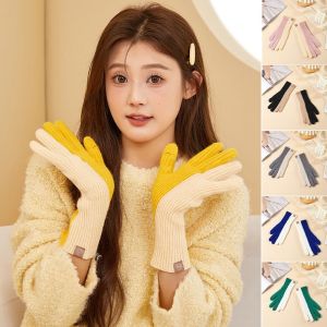 CANICECA Windproof Knitted Gloves Stretchy Fabric Warm Lining Touch Screen Gloves Fashion Cold-Proof Full Finger Mittens Women