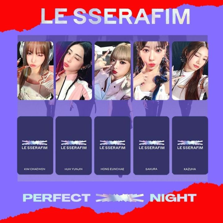 Lesserafim Perfect Night Photocards Sakura Chaewon Yunjin Kazuha Eunchae Photo Cards 5 Per Set 0833