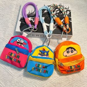 Anime Crayon Shin Chan Keychain Coin Purse Mobile Phone Lanyard Wallet Earphone Organizer Bag Pendant Key Ring Girls