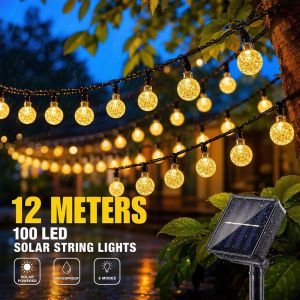 12 Meters 100 Led Solar Crystal Ball String Lights Outdoor Waterproof 8 Modes Garden Patio Wedding Christmas Decoration