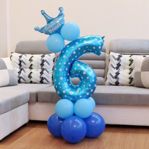 RGFV Blue Pink Number Birthday Party Number Balloon 32in Star Print 0-9 Foil Balloon Party Decor Supplies Cartoon Zoo Theme Decoration Graduation