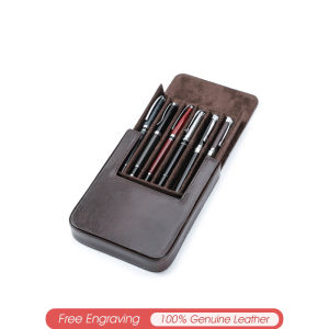 Genuine Leather Handmade Pen Case High Quality Retro 6 Slots Pen Pouch School Office