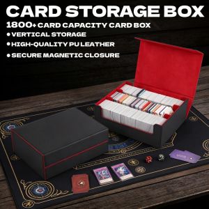 Card Deck Storage Box 1800+ Capacity PU Leather Magnetic Closure for TCG Collectible Game Cards