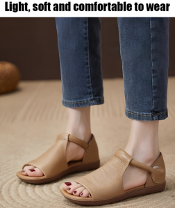 Cowhide Sandals Open-toed Shoe Focus Womens Sandals Fashion Craftsmanship Rounded Lines Lightweight Mom Elegance