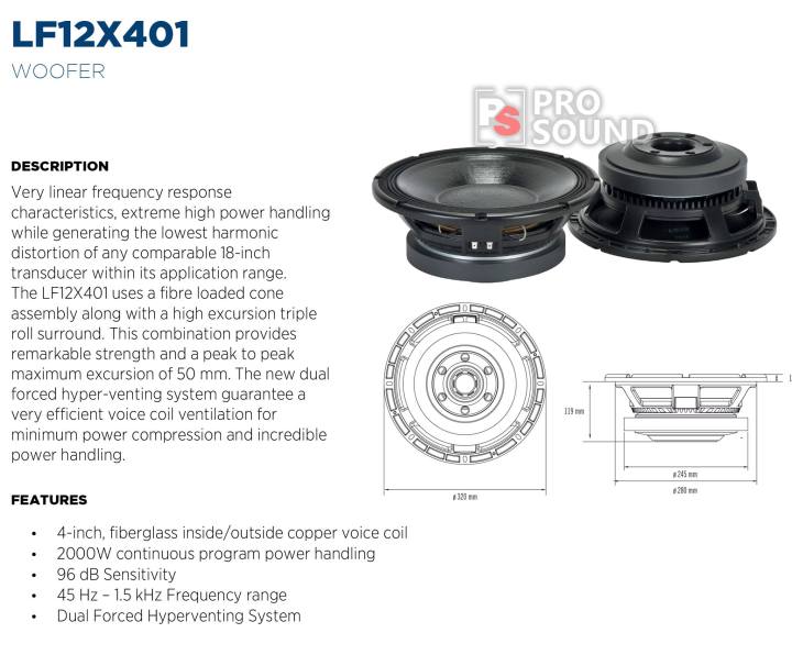 PS 12 inch LF12X401 Woofer Speaker Driver Precision Transducers
