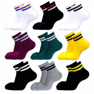 8 PASANG Kaos kaki Old school Pendek motif strip garis pria wanita dewasa / sport pendek Tebal Ankle