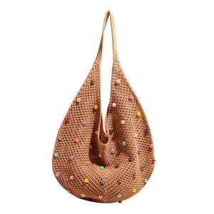 Phụ Nữ túi đi biển Crochet Túi Đeo Vai Túi Xách Thời Trang Với hạt nhiều màu Thẩm Mỹ Nách Túi Túi đan Cho Du Lịch