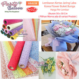 Lembaran Jaring Besar Laba Korea Kertas Buket 50 x 50 Cm Polinet Poly Mesh Spider Wraping Papper Flower Roll