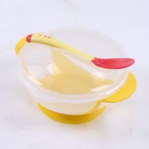 WE Mangkok Set Sendok Tutup Bayi Alat Makan Bayi Silikon Anti Tumpah dan Slip Sensor Panas B04
