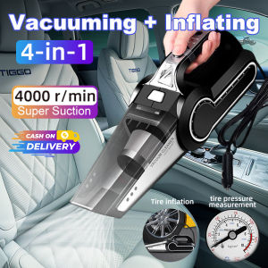 4 in 1 Vacuum Cleaner For Car 12v Portable handy Handheld with tire inflator Mini Small Car Vaccum Cleaner 12volts car for carwash carpet Inflatable with tire inflation Vacuum Cleaner /Tire pressure measurement / Lighting strong suction 3000Pa