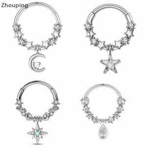 【ZP】Cute ห่วงจมูกคริสตัลคริสตัลห่วงจมูกตัวคลิกสำหรับผู้หญิงเครื่องประดับต่างหูห่วงเจาะกระดูกอ่อนที่ติ่งหน้ารูหู