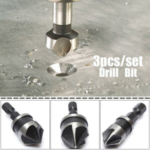 LIKANTA 1/3pcs 5 Flute Woodworking Drill Bit Set Hex Shank Countersink Chamfering Tool Hole Opener Chamfer Drill Bit