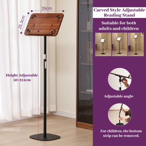 Adjustable Wooden Reading Stand Height 50–124cm Multi-Angle Book Holder for Adults & Children Carved/Pewter Style