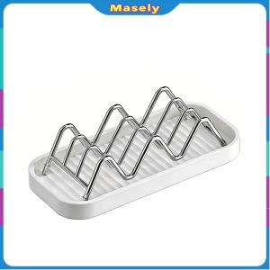 Masely Soap Holder Organizer Stainless Steel W Shaped Soap Rack with Drain Tray For Bathroom & Kitchen 1Pc