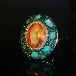 Color Changing Stone Zultainite Natural Tourmaline Edging Finger Rings for Women Sudan Crystal Peacock Green Design Jewelry h260610