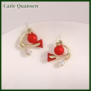 Caile ต่างหูดอกทิวลิปสีแดงเครื่องประดับมุกเทียมหรูหราน่ารักน่ารักสำหรับผู้หญิงเกาหลีของขวัญต่างหูเครื่องประดับงานแต่งงาน