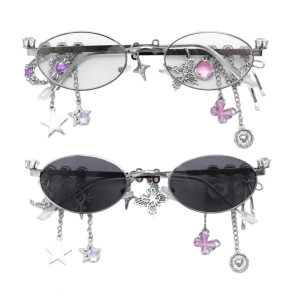 2000s Butterfly Fringed Eyeglasses Antibluelight Eyeglasses Oval Frame Plain Lens Glasses Popular Eyeglasses for Daily Use