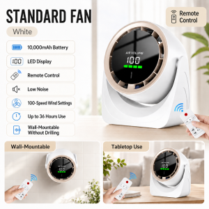 20000mAh Desk Fan USB Rechargeable 100-Speed Strong Wind Quiet LED Display Portable Fan