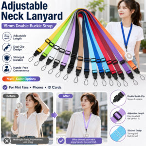 【15 Colors】[Product Accessories] 15mm Sewn Adjustable Double-Head Aircraft Buckle Lanyard Small Fan Neck Lanyar