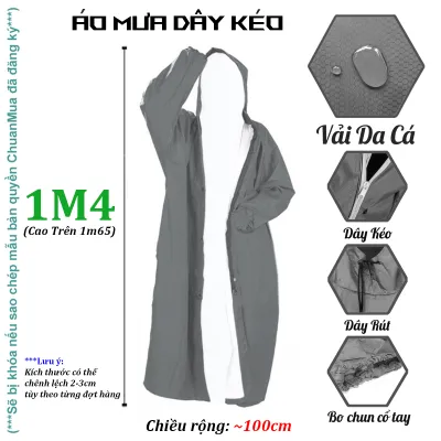 [Loại tốt] Áo Mưa Dây Kéo Vải Dù Da Cá Tổ Ong KOJMAC Cao Cấp 1m4 1m2 ( Raincoat Fashion Áo mưa măng tô thời Trang aomua Áo Khoác Chống Nước Nam Nữ Bộ Áo Mưa Bít Kín Người Không Xẻ Tà ... TOP )
