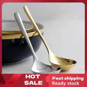 🚚【Local Express Delivery】🚚 Stainless Steel Big Head Round Spoon Net Red Golden Dinner Long Handle Stirring Dessert Spoons For Kitchen Accessories Gadgets