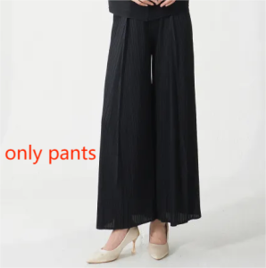 Miyake ชุดสองชิ้นสไตล์ญี่ปุ่นกระชับสัดส่วน & ทำให้ดูดี: กางเกงขากว้างสุดชิค Coord (เสื้อ + กางเกงมีจำหน่ายแยก)-ชุดลายฤดูใบไม้ร่วงยอดนิยม [25719zsj]