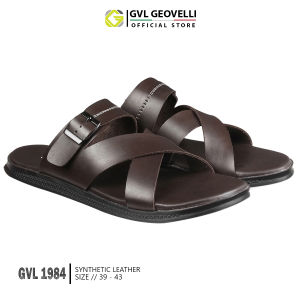 Gvl Geovelli Sandal Pria Casual Tipe Osaka Ori Sendal Pria Kulit Premium Kualitas Lokal G1984 Coklat