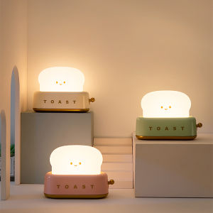 Cute Toaster Night Light USB Rechargeable Timer LED Night Lamp Adjustable Brightness Bedroom Bedside Sleep Lamp Birthday Gifts