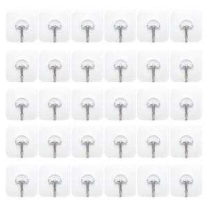 30pcs Transparent Acrylic Wall Hooks Utility Towel and Bath Ceiling Hooks with Strong Adhesion Clear Sticky Hangers