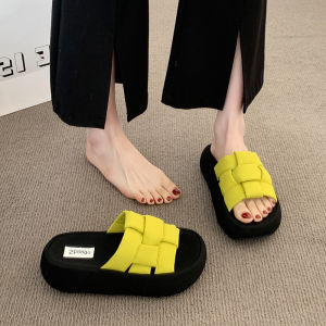 Free Shipping WomenS Thick-Soled Slippers For Outdoor Wear New Summer Style Korean Woven Design Non-Slip Fashionable Flip-Flops