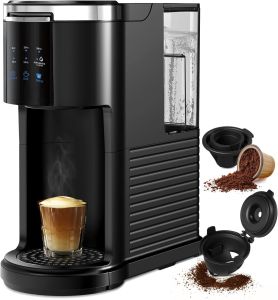 Single Serve Coffee Maker K Cup 2 in 1 Coffee Machine with Ground Coffee & Pods Coffee 6 to 14 Oz Brew SizesOne Cup Drip Coffee Maker with Auto Cleaning & Shut Off Black