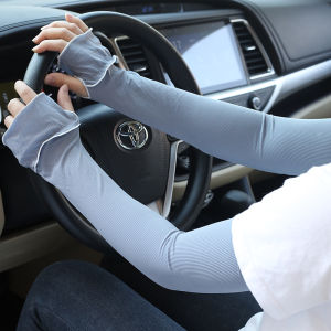 Summer Ice Silk Long Sleeves for Arm Shade Anti-sunburn Sleeve Drive Hand Sleeves Fashion Fingerless Gloves Woman Mittens Black White