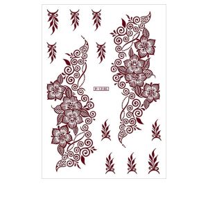 ERYRG Water Transfer Decals Henna Tattoo Stickers Fake Tattoo for Women Red Mehndi Stickers Body Art Sticker Fashion Lace Tattoo Temporary Tattoo Women/Lady
