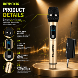 RAYHAYES Wireless Microphone with Reciever Rechargeable Dual Handheld Mic Suitable for all Devices