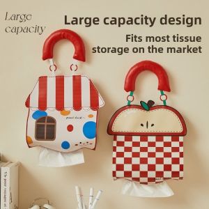 RBJ4 PU Hanging Tissue Bag Cartoon Waterproof Wall Hanging Napkin Dispenser Convenient Reusable Tissue Storage Holder Bathroom