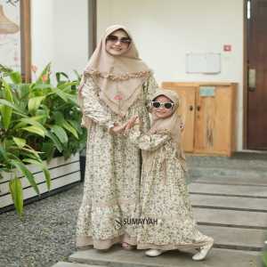 Gamis Couple Sumayyah Ibu Dan Anak Perempuan Set Hijab Syari Bahan Shakila Mix Ceruty Babydoll