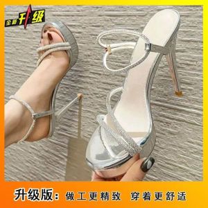 Free Shipping Waterproof Platform Super Soft Sandals Korean-Style Fashionable Open-Toe Silver Rhinestone High Heels 2026 Summer New Collection