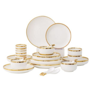 Bộ Bát Đĩa Đẹp Chén Đĩa Sứ 26 Món Viền Vàng Cao Cấp Phong Cách Bắc Âu Dành Cho 6 Người Ăn Sang Trọng