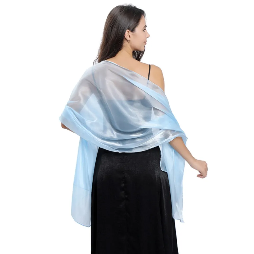 AMBOAE Pure Color Scarf Satin Bridal Evening Dresses Shawl Fashion Long  Lady Cape Wraps Women