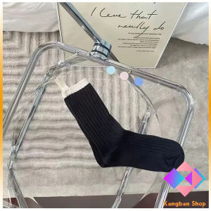 KANGBAN ถุงเท้ากีฬา สีคลาสสิค ยืดหยุ่น ข้อยาว ผ้าฝ้าย  womens socks