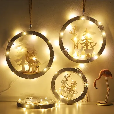 【COD】Christmas Wall Decor European Style Ins Wooden Wall Decor Lucky Elk With Light Pendant To Decorate The Wall Bedroom Gifts