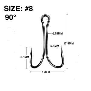 50PCS Kail High Carbon Steel Fishing Hook Double Hook Soft Frog Hook 60° dan 90°