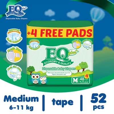 EQ Plus Jumbo Pack Medium (6-11 kg) - 52 pcs x 1 pack (52 pcs) - Tape Diaper