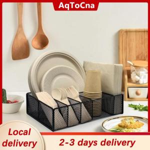 [COD] AqToCna Ship within 24 hours 6 Grid Storage Rack Hollow Metal Paper Plate Holder Multifunctional Tableware And Kitchenware Storage Rack For Kitchen Bathroom