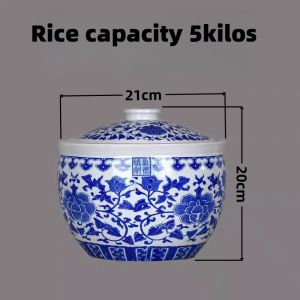 5kg 10 kilos ceramic rice dispenser blue and white porcelain kitchen canisters jars rice box storage cereal food storage container clay jar with cover