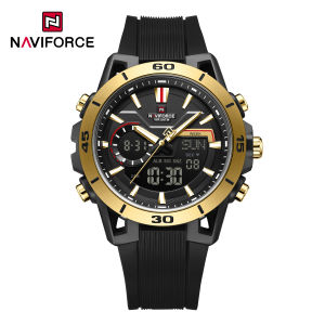 NAVIFORCE Original Mens Quartz Watch Dual Time Watch Calendar Date LCD Display Luminous Pointer 50m Waterproof Mens Casual Fashion Multifunctional Watches NF7135