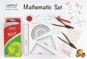 [super stationery] Hippo Set Instrumen Matematik 10 dalam 1 MS1190 SET PERALATAN GEOMETRI | Mathematical Instruments/ Geometry Set/ Math Set / Set Geometric/ Stationery Protractor Study Compass Set square Eraser Sharpener Ruler for school #MS1190