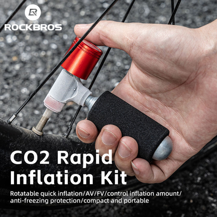 Small Co2 Inflatable Device ROCKBROS Bicycle Quick Inflaction Nozzle Portable AV/FV Bike Inflator ...